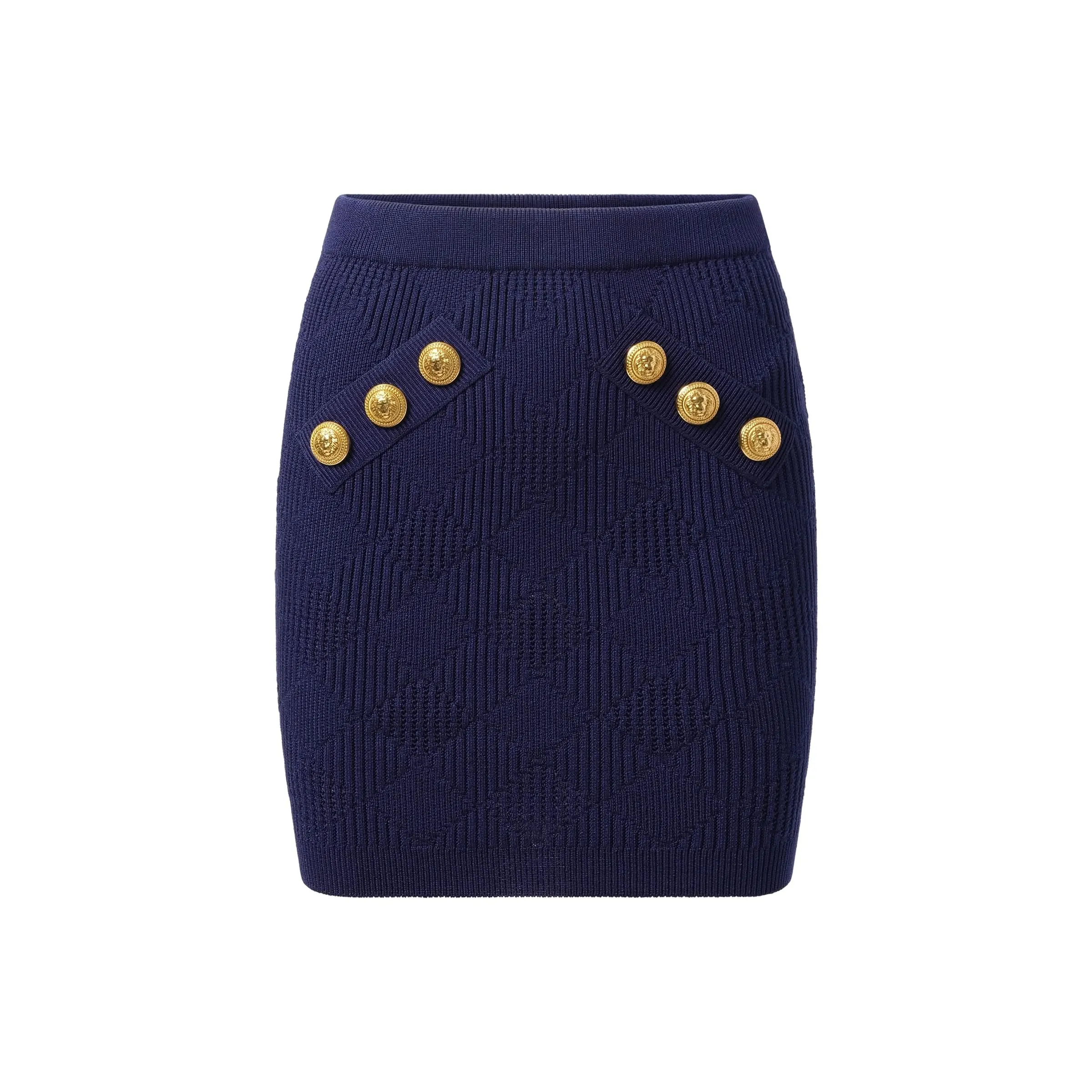 6 Button Vichy Knit Short Skirt in Midnight Blue