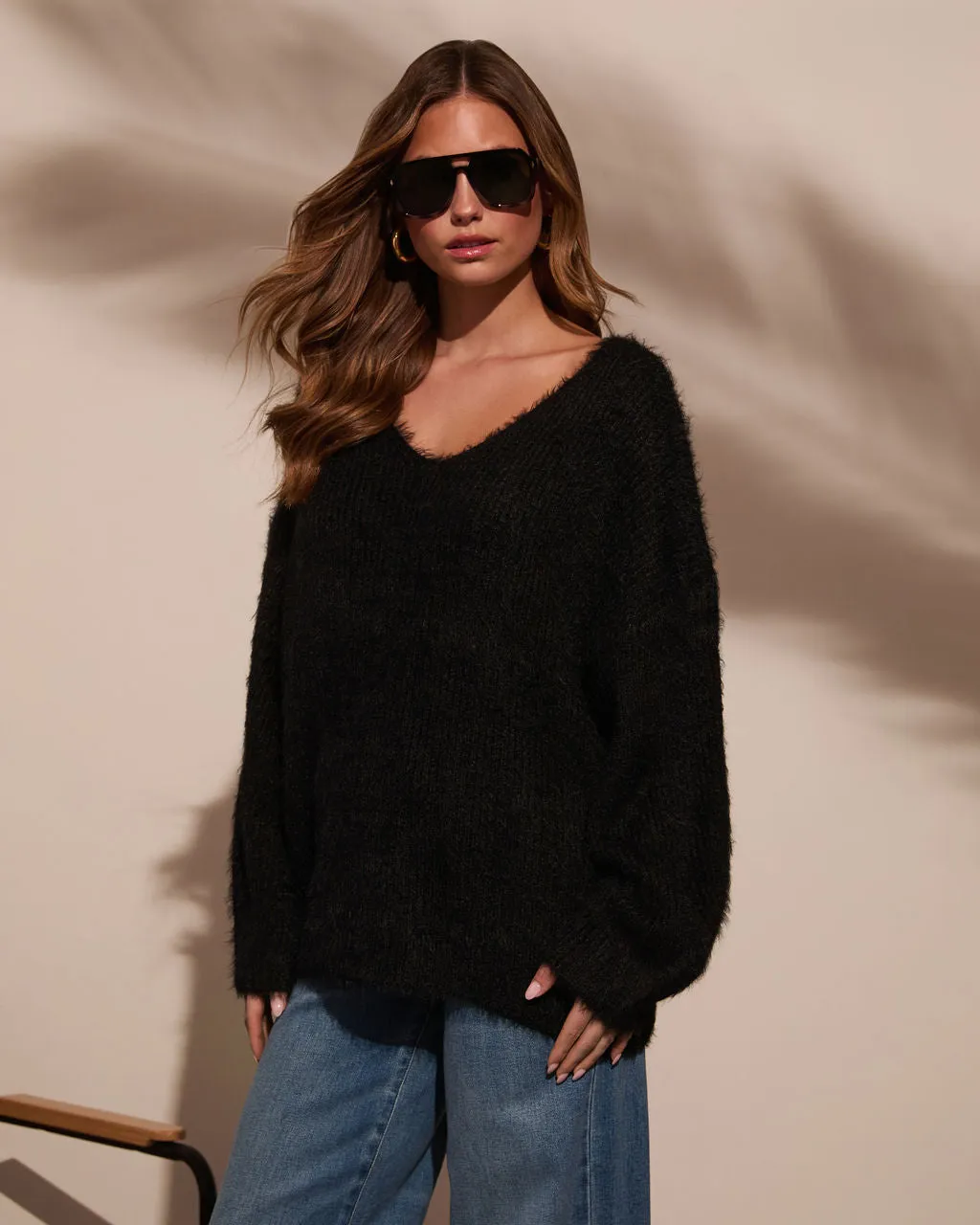 Adaline Fuzzy V Neck Sweater