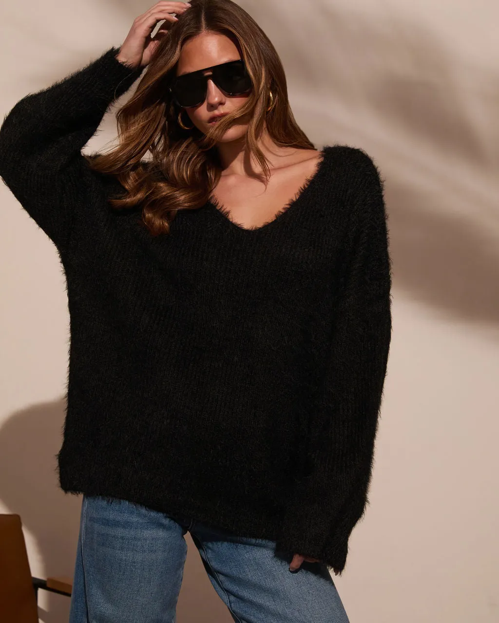 Adaline Fuzzy V Neck Sweater