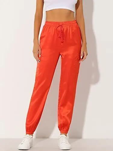 Allegra K Women's Fall Satin Joggers