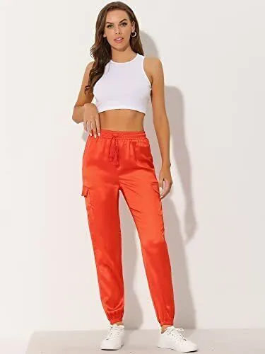 Allegra K Women's Fall Satin Joggers