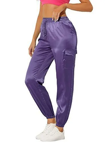 Allegra K Women's Fall Satin Joggers