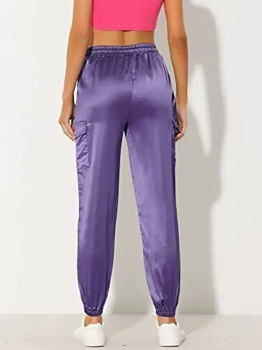 Allegra K Women's Fall Satin Joggers