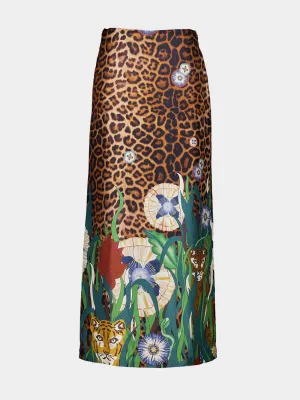 Avenca Junglito Print Silk Skirt