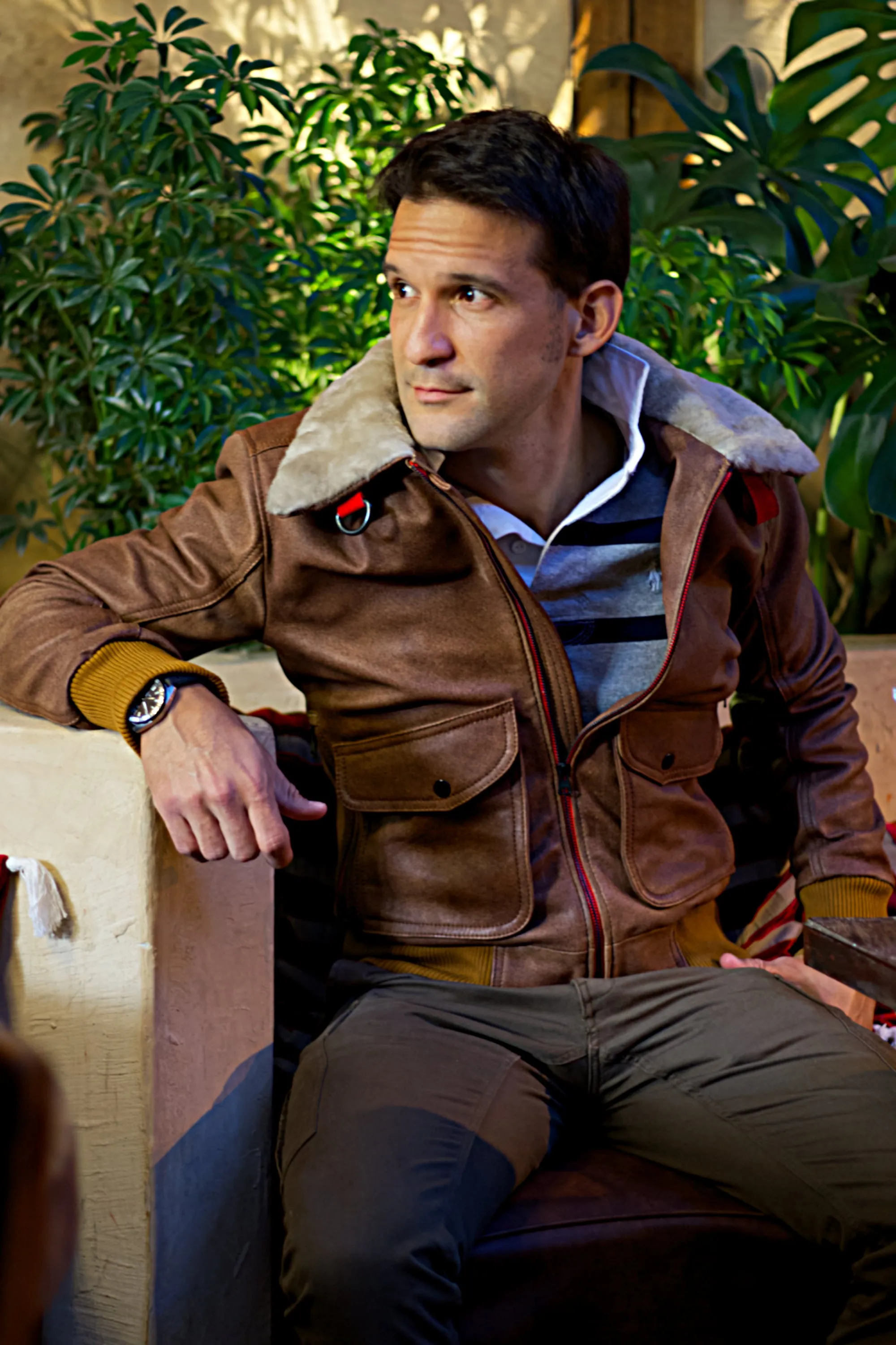 B52 PILOT Leather Jacket - Brown- Shearling