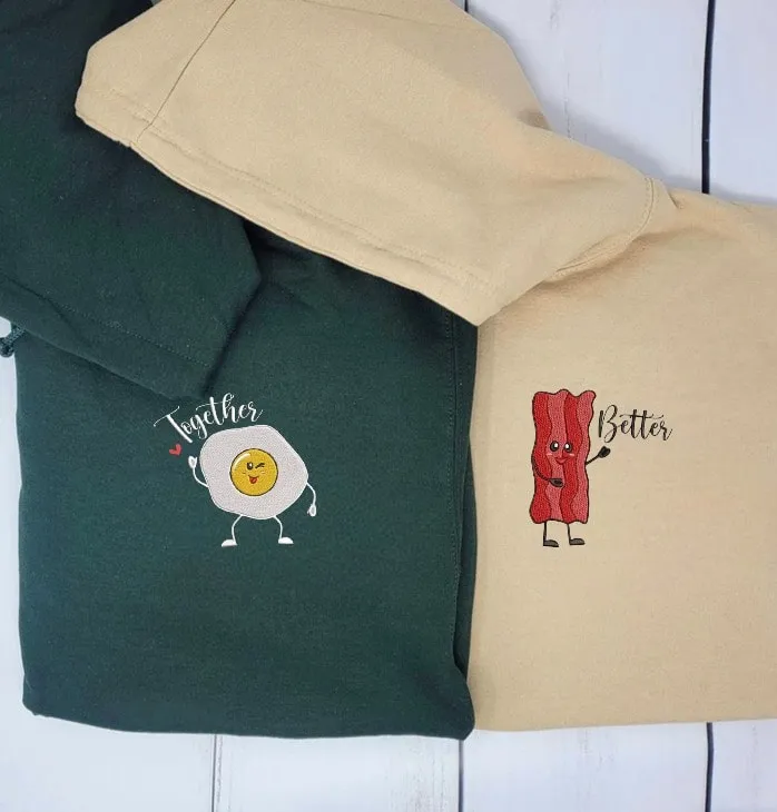 Bacon and Egg Embroidered Couple Sweatshirts - Personalized Embroidered Hoodies For Couples