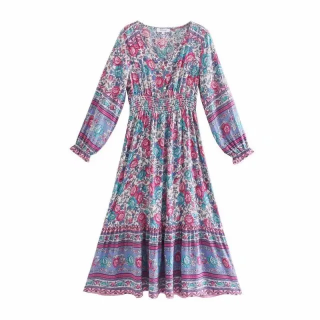 BELLFLOWER Floral Print Bohemian Style with Ruffle Dress