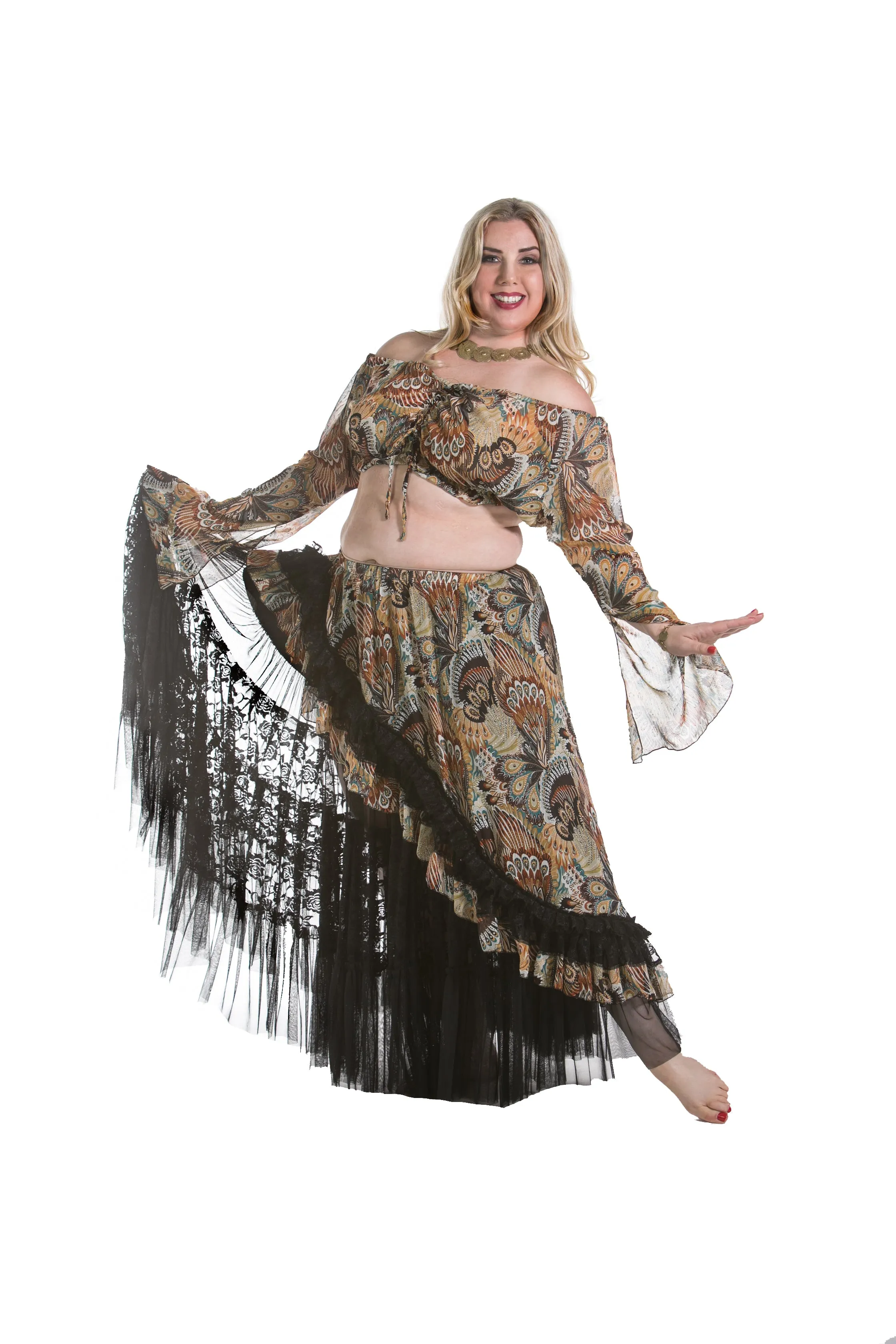 Belly Dance Lace & Chiffon Three-Piece Skirt & Top Costume Set | ANA STARI