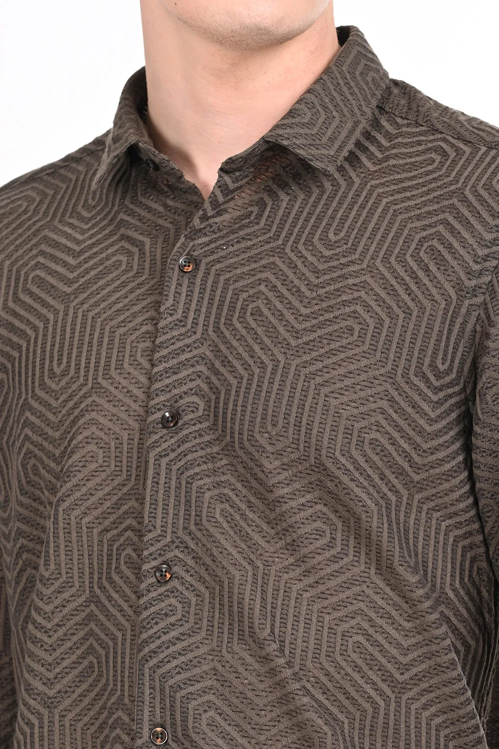 Brown Textured Regular Fit Shirt