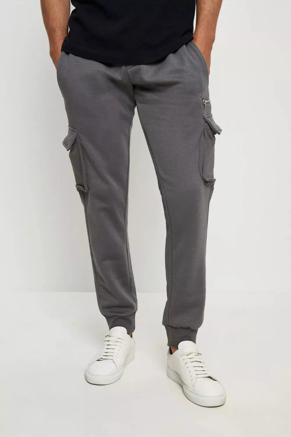 Burton Grey Regular Fit Cargo Mens Joggers