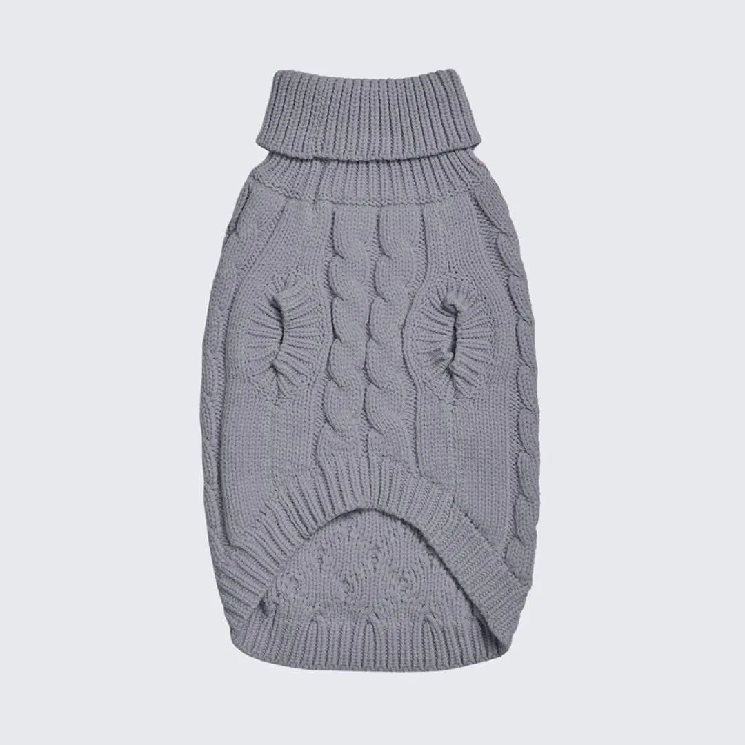 Cable Knit Dog Sweater - Grey