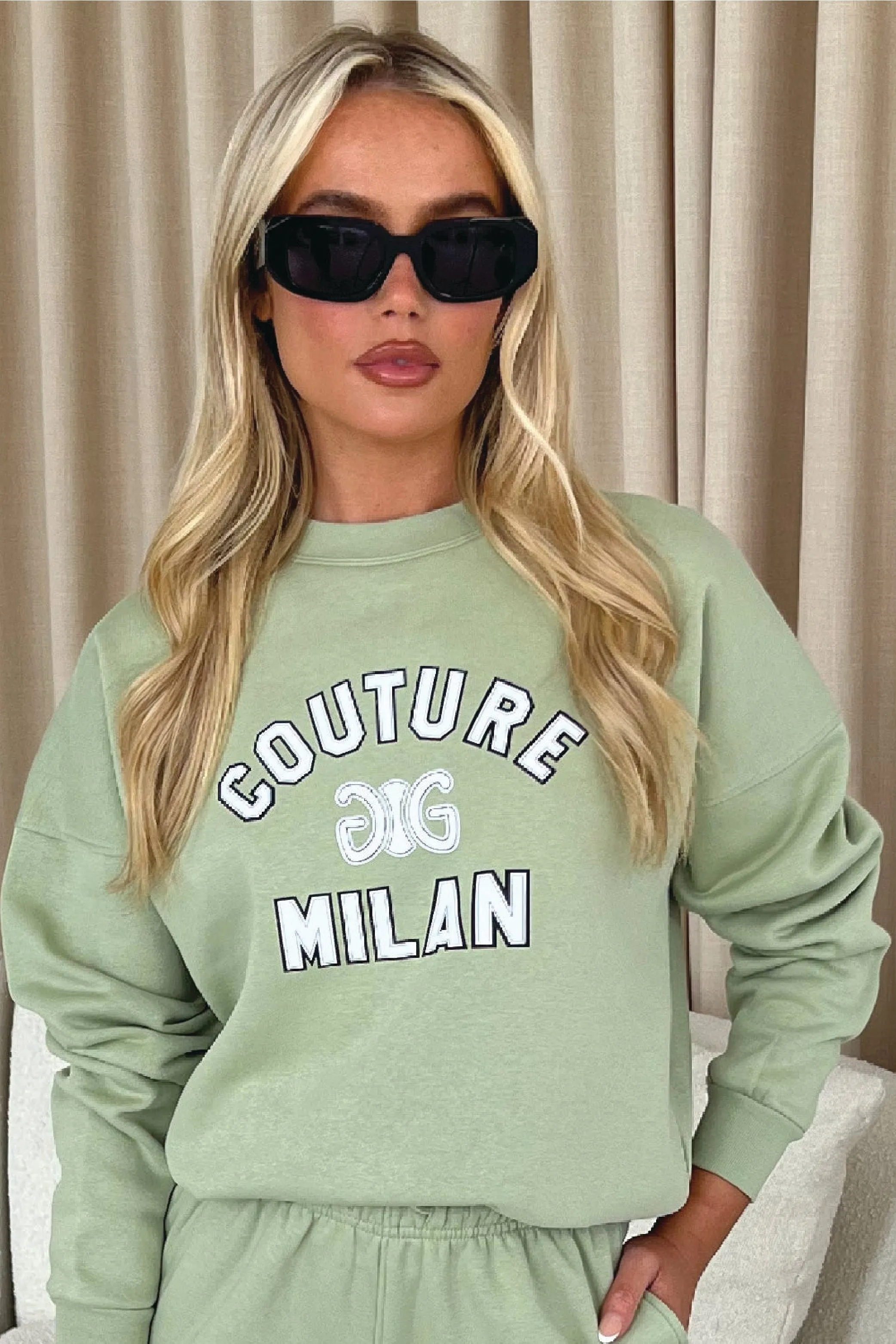 Couture Milan sage printed sweater premium essentials