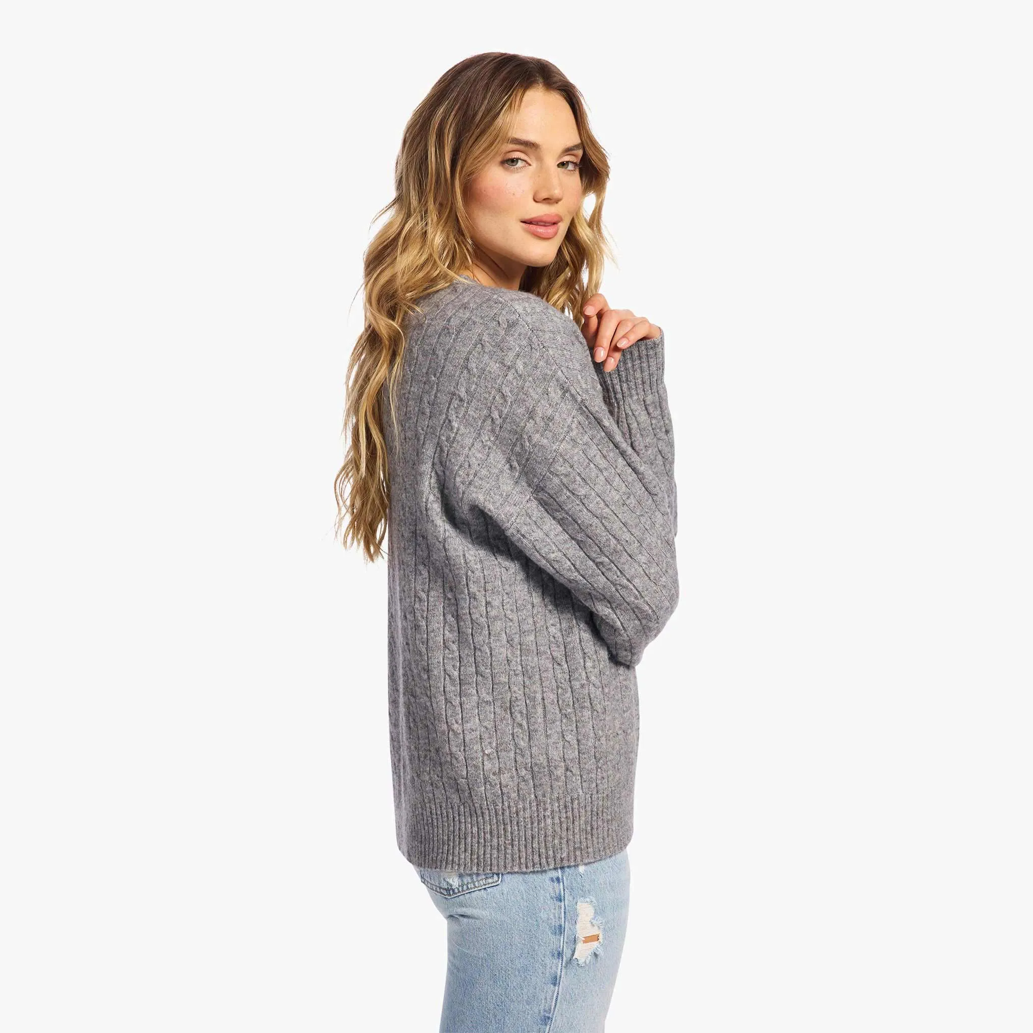 Cozy Knit Cable Crewneck Sweater | Charcoal