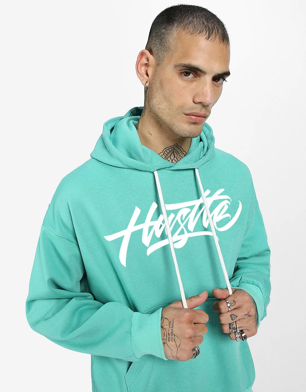 Hustle Mode: Green Print Men's Oversized Hoodie