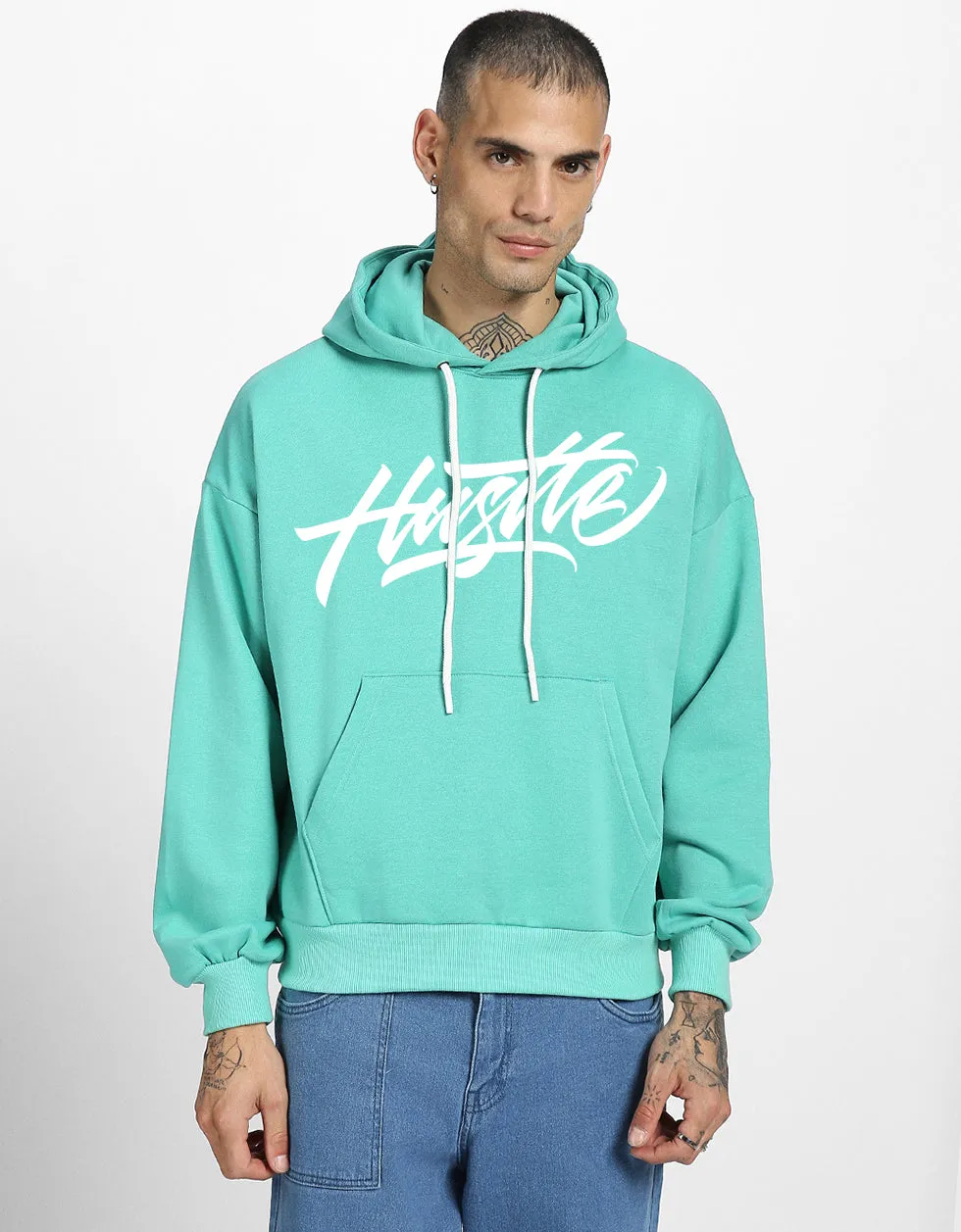 Hustle Mode: Green Print Men's Oversized Hoodie