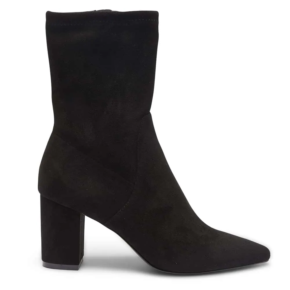 Karly Boot in Black Stretch Suede Look