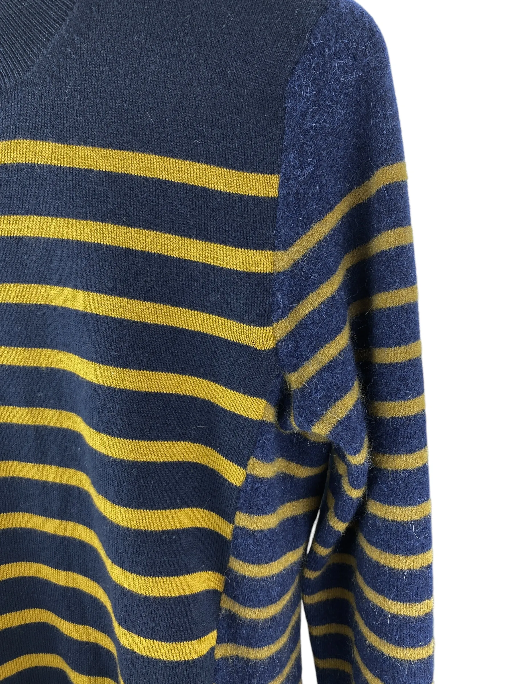 La Ligne Women's Striped Cashmere Blend Crew Sweater Navy Gold Size XS