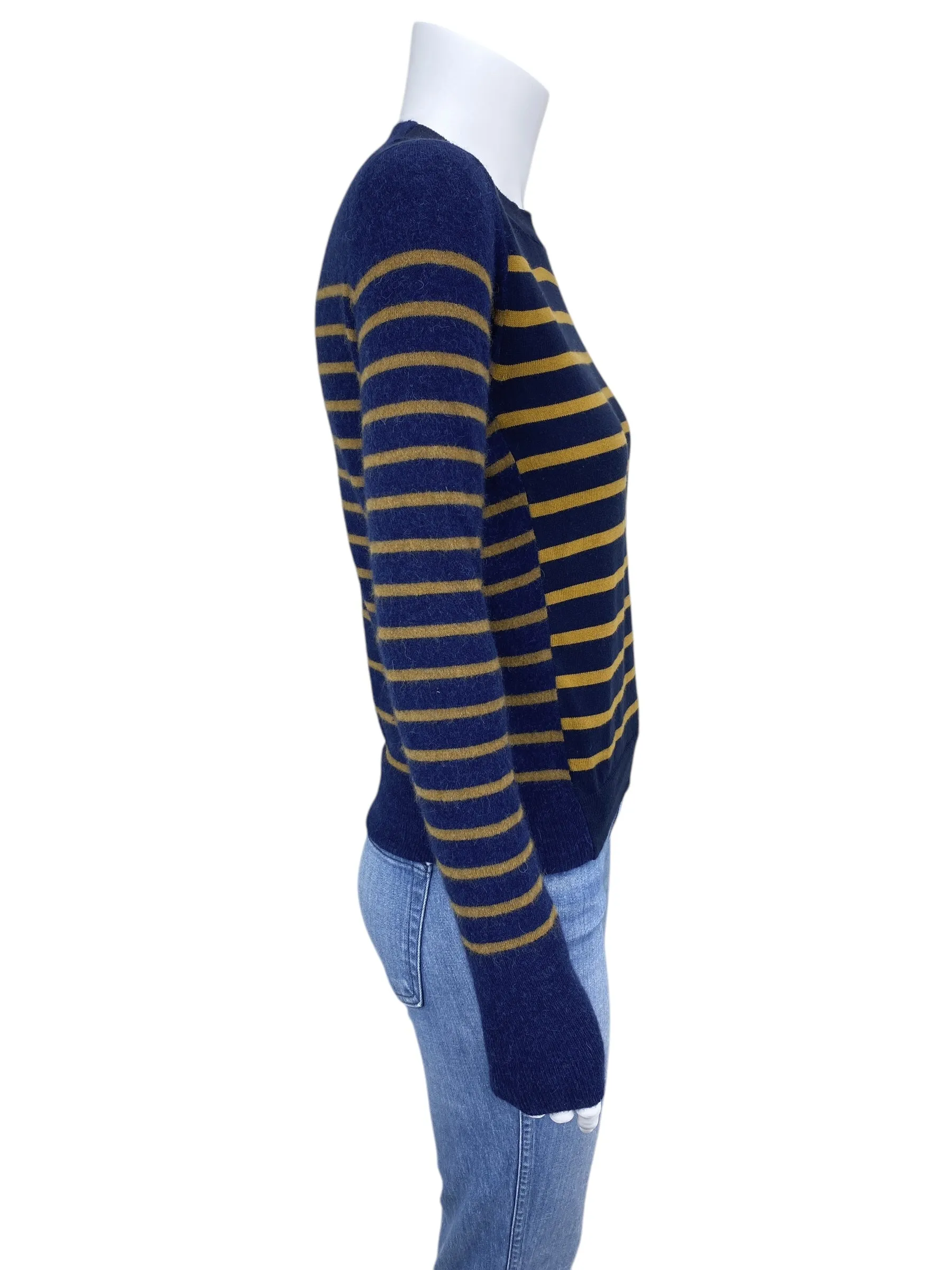 La Ligne Women's Striped Cashmere Blend Crew Sweater Navy Gold Size XS