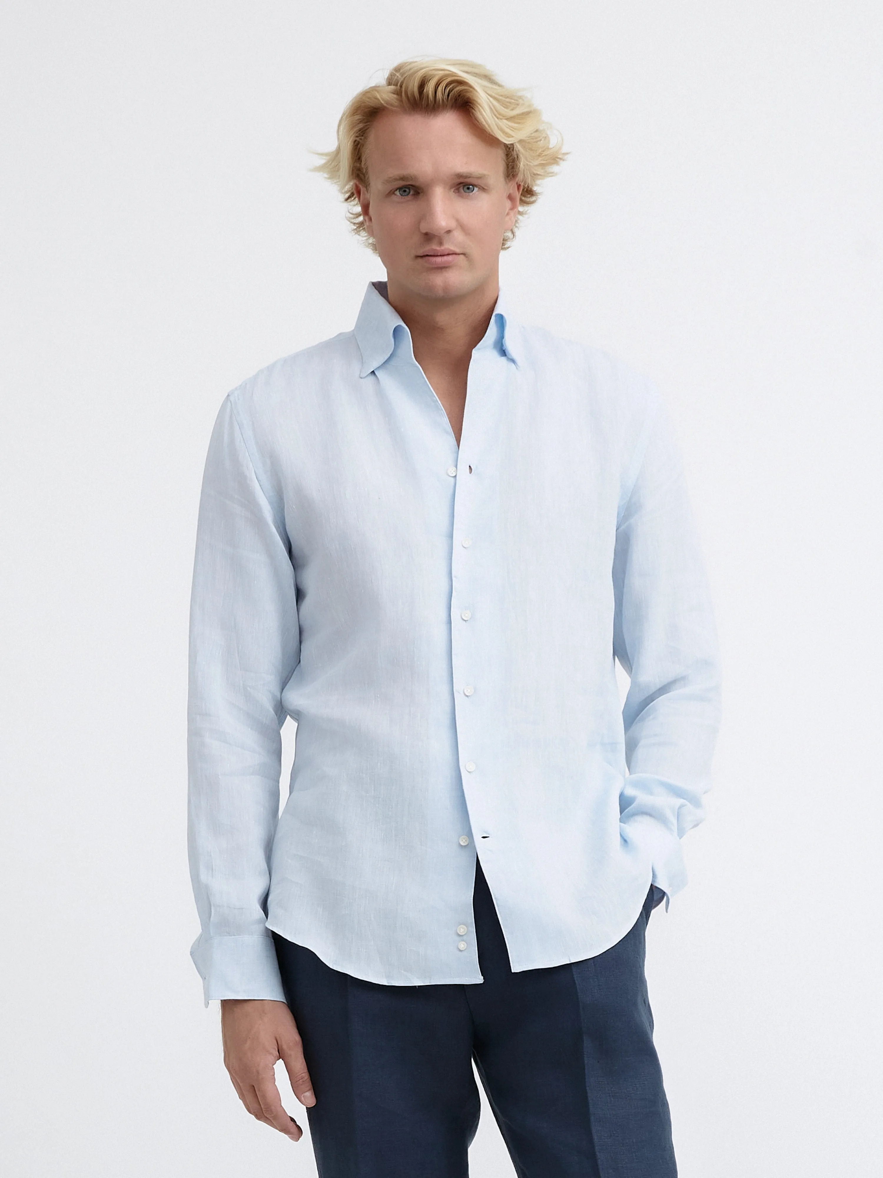 Light Blue One Piece Linen Shirt