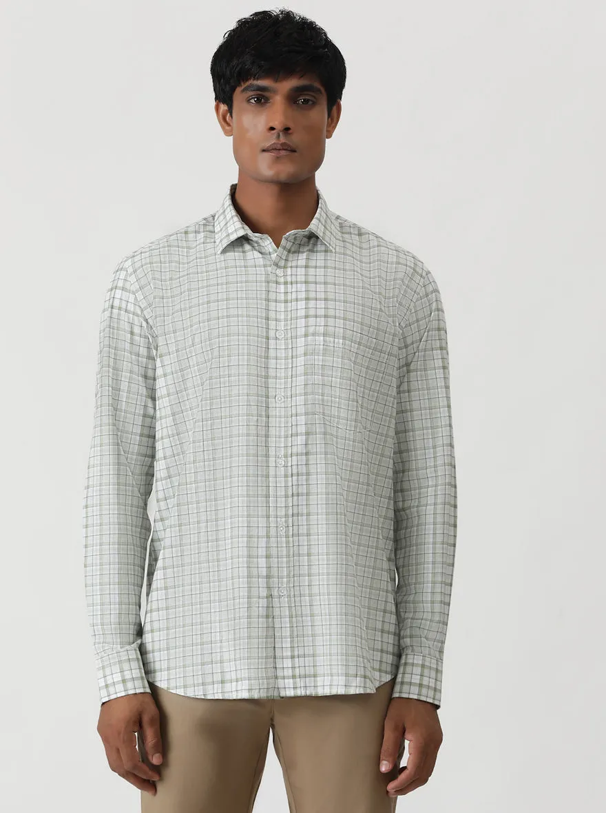 Light Green Checked Smart Fit Semi Casual Shirt | Greenfibre