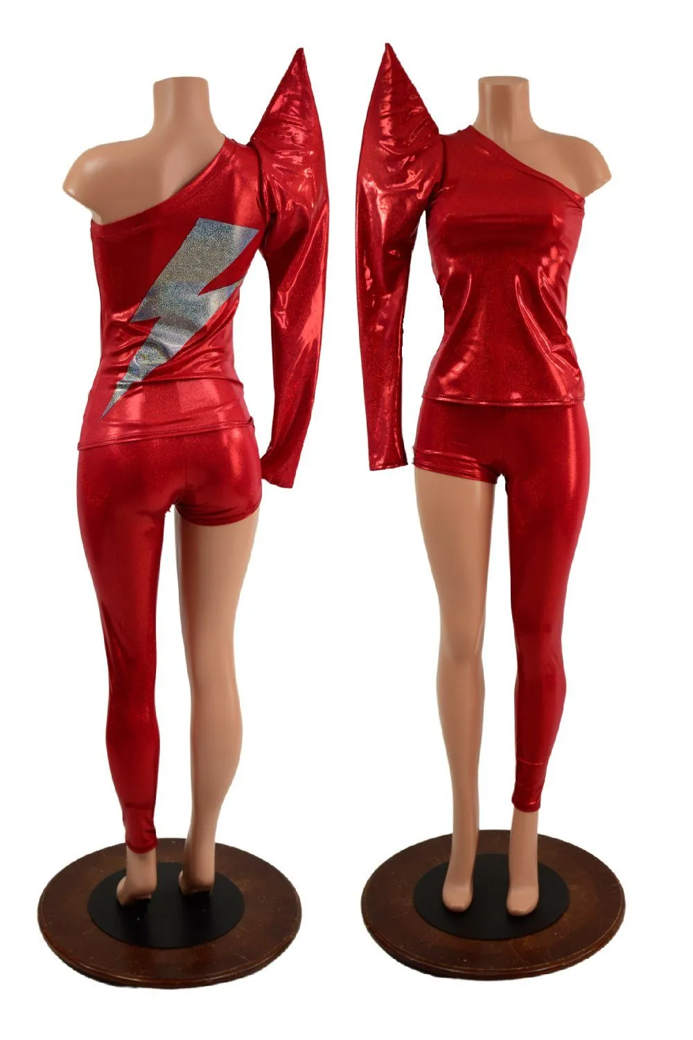 Lightning Bolt Asymmetrical Sharp Shoulder 2PC Set (Mock Catsuit)