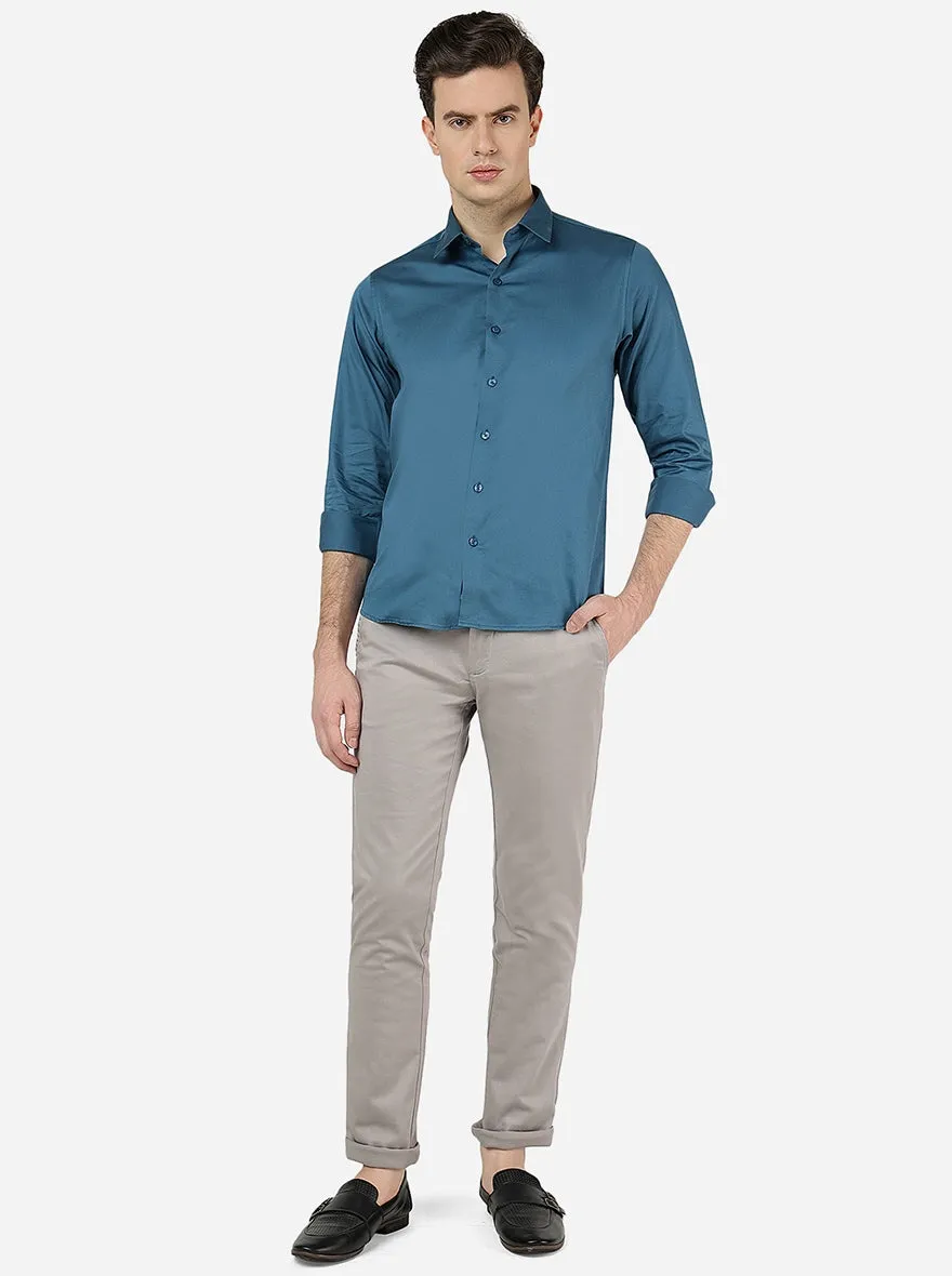 Lyons Blue Solid Slim Fit Casual Shirt | Greenfibre