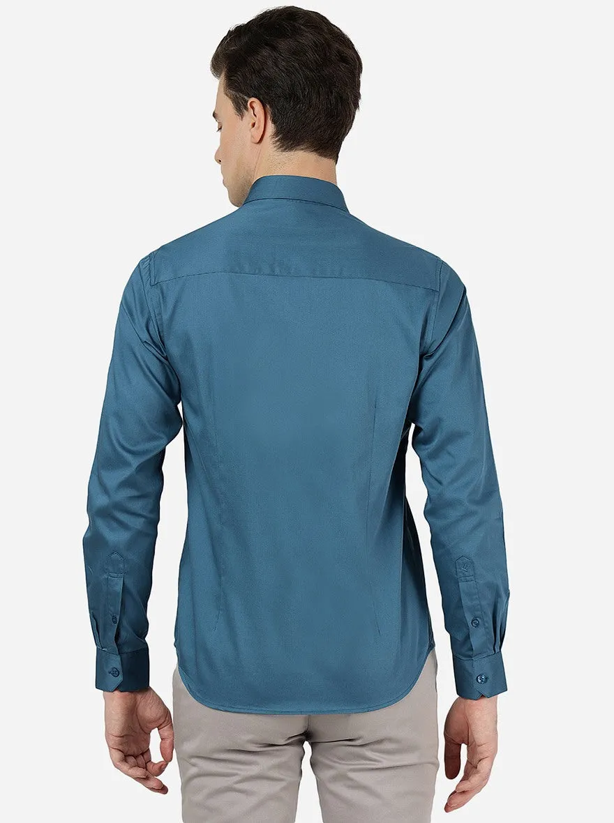 Lyons Blue Solid Slim Fit Casual Shirt | Greenfibre