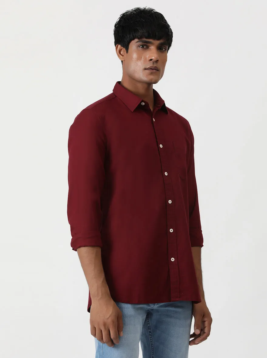 Maroon Solid Slim Fit Casual Shirt | Greenfibre