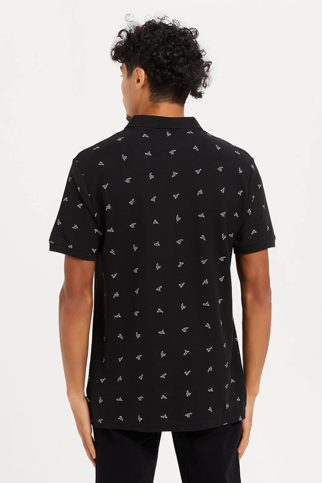 Men Black Printed Polo Shirt