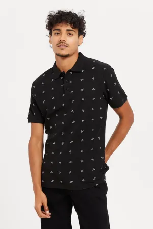 Men Black Printed Polo Shirt