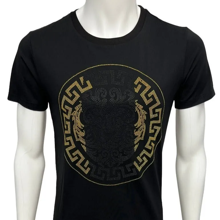 Men's Black Graphic Tees Gold Stones Printed 100% Cotton T-Shirt