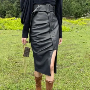 Mid-Length Genuine Sheepskin Leather Skirt - Casual A-Line Style