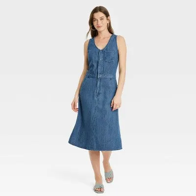 New - Women's Denim Midi Dress - Universal Thread Sky Blue 00