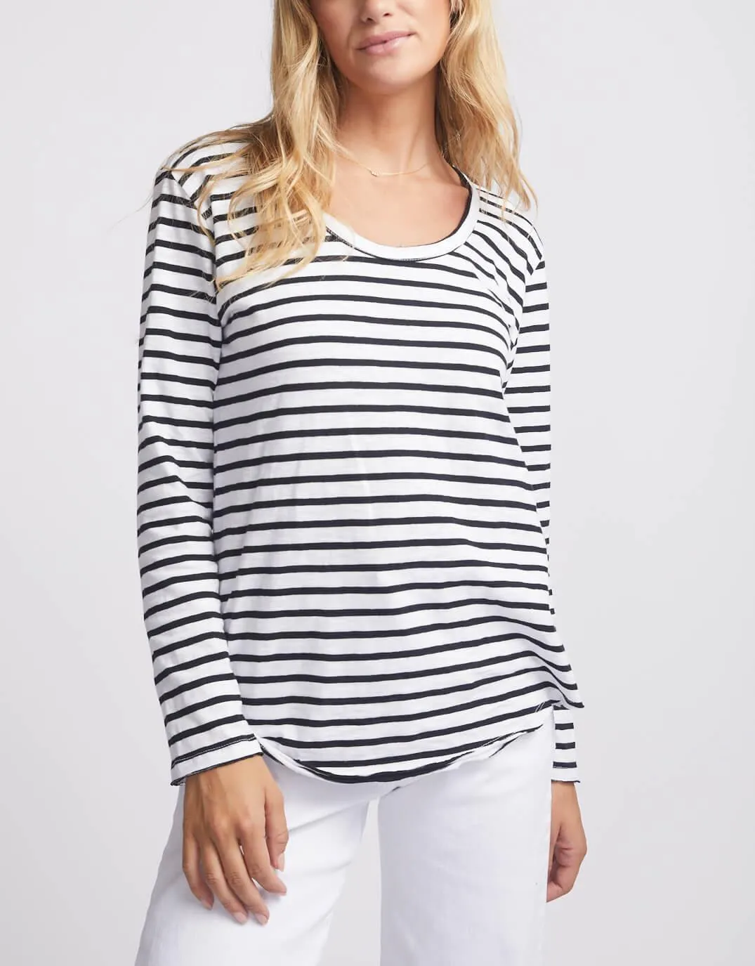 Original Round Neck Long Sleeve T-Shirt - Black/White Stripe