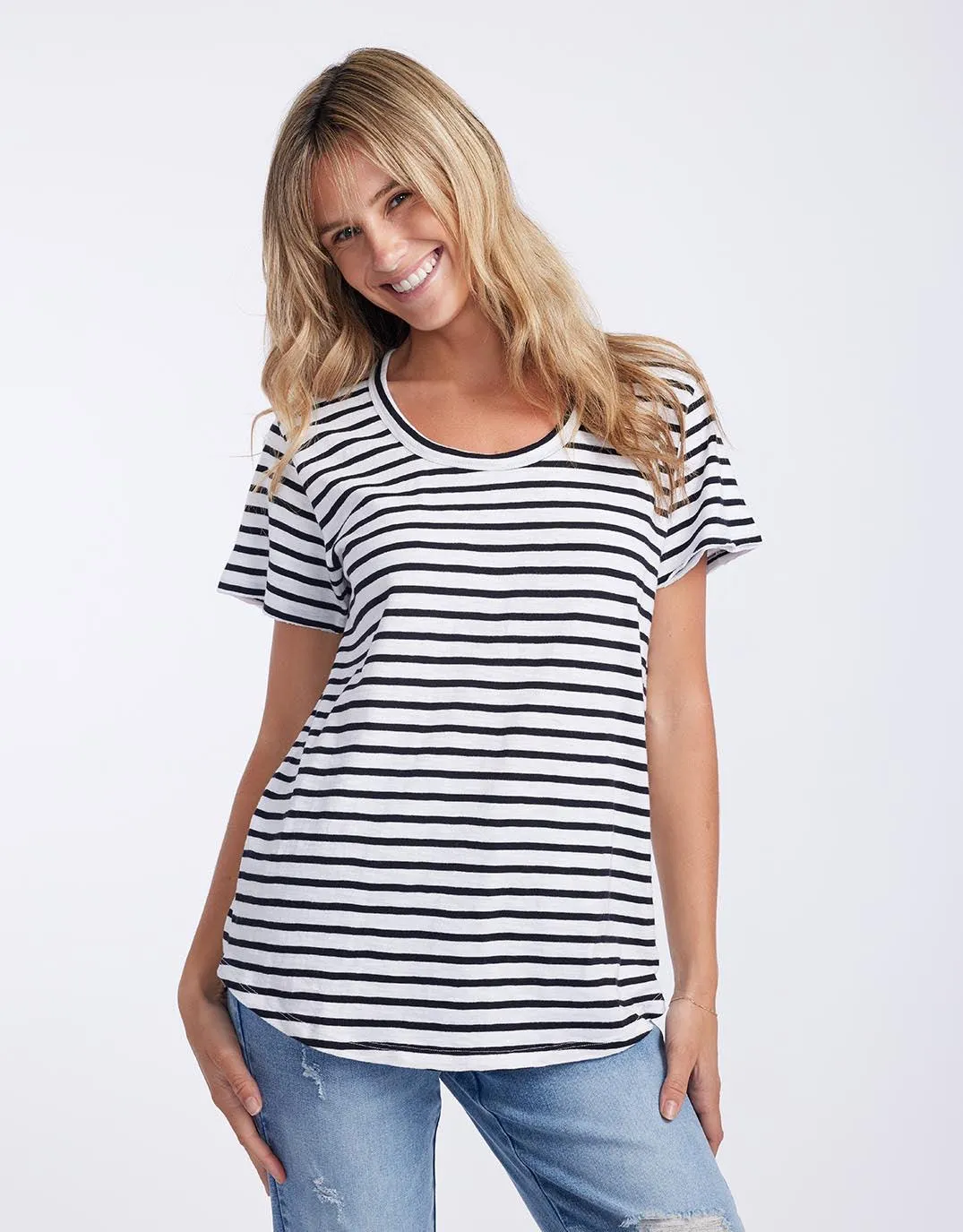 Original Round Neck T-Shirt - Black/White Stripe