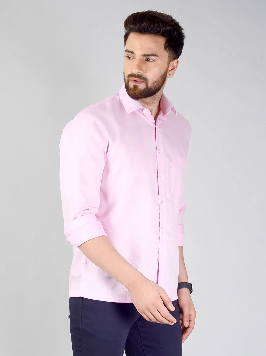 Pink Self Textured Regular Fit Formal Shirt | JadeBlue