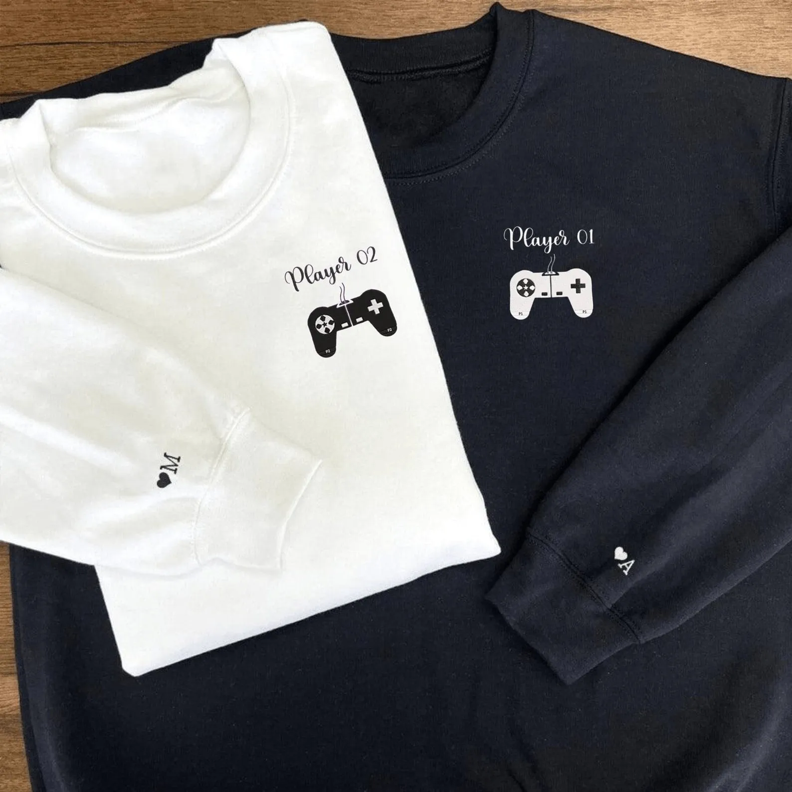 Player 01 and Player 02 Matching Gamer Hoodies – Custom Couple Sweatshirts