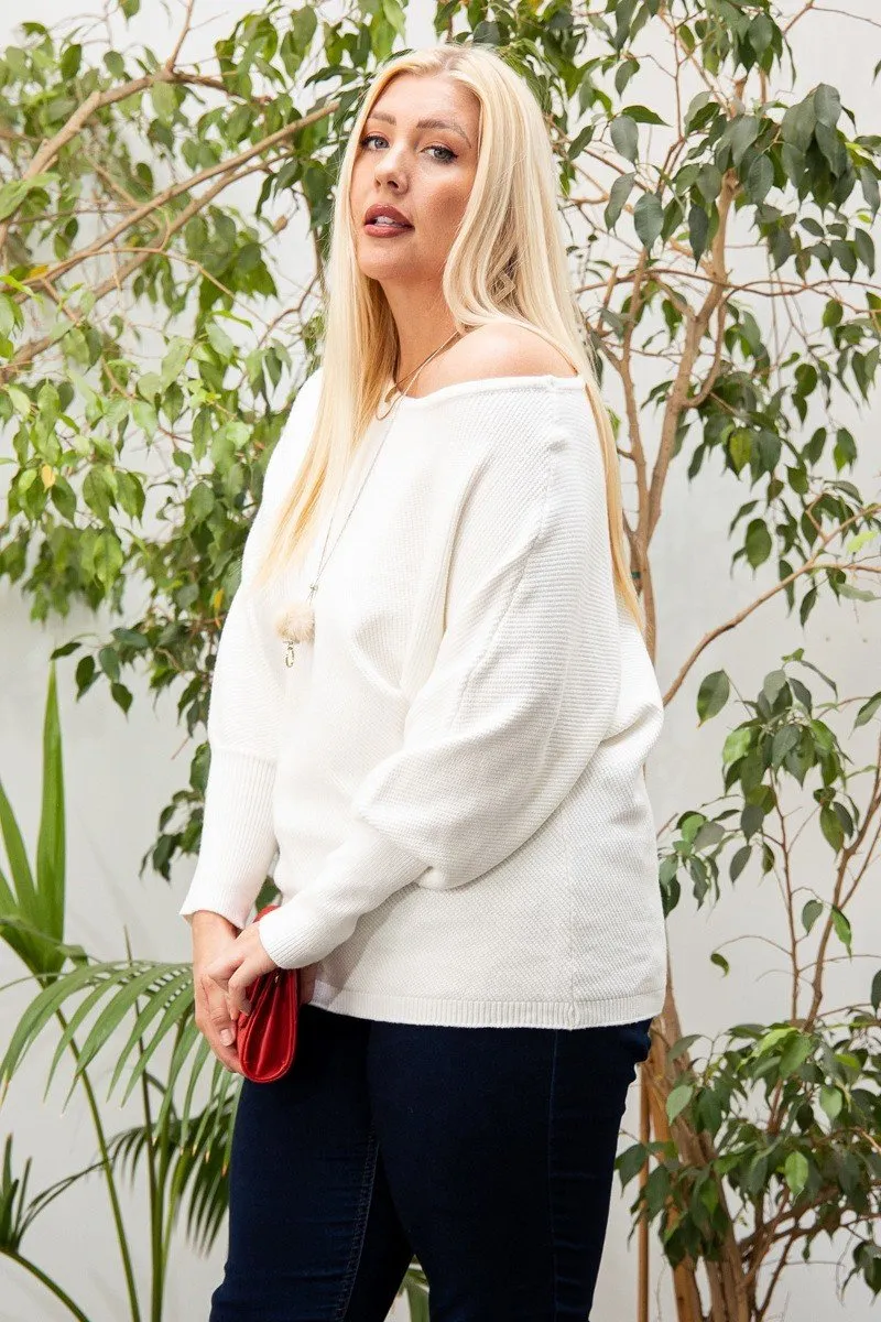 Plus White Off-the-Shoulder Soft Knit Sweater