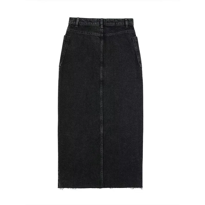 Pre Order:  Front Slit Denim Midi Skirt