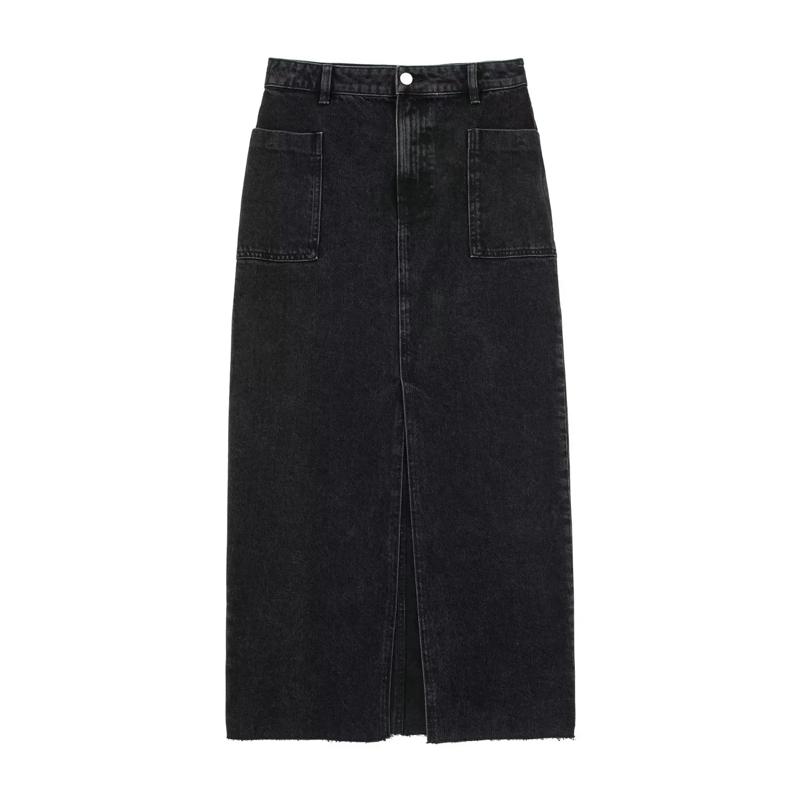 Pre Order:  Front Slit Denim Midi Skirt