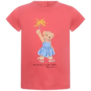 Ralph Lauren Girls Red Cotton Bear T-Shirt