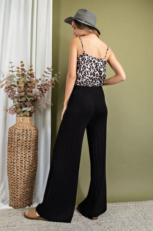 RIBBED STRAIGHT LEG KNIT PANTS