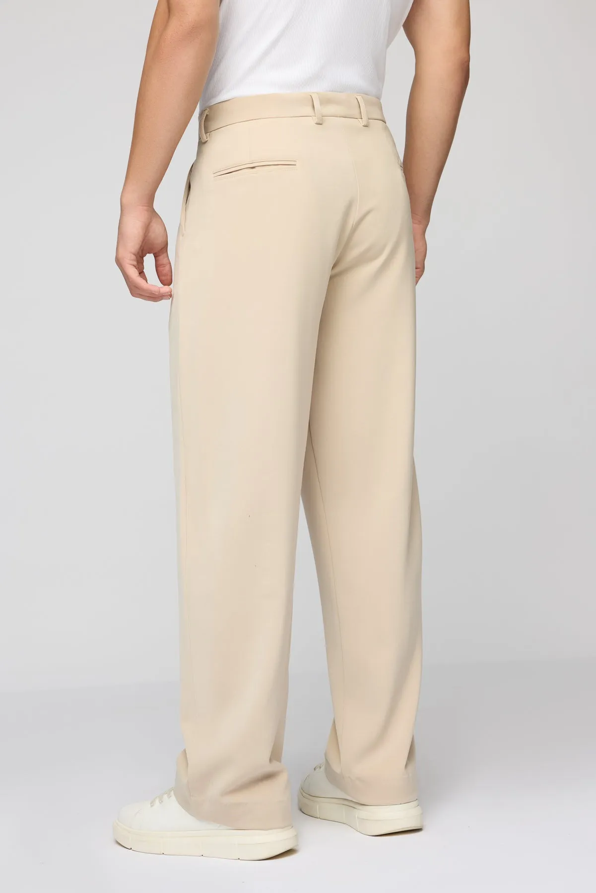 Sand Beige Men's Pleated Korean Pants