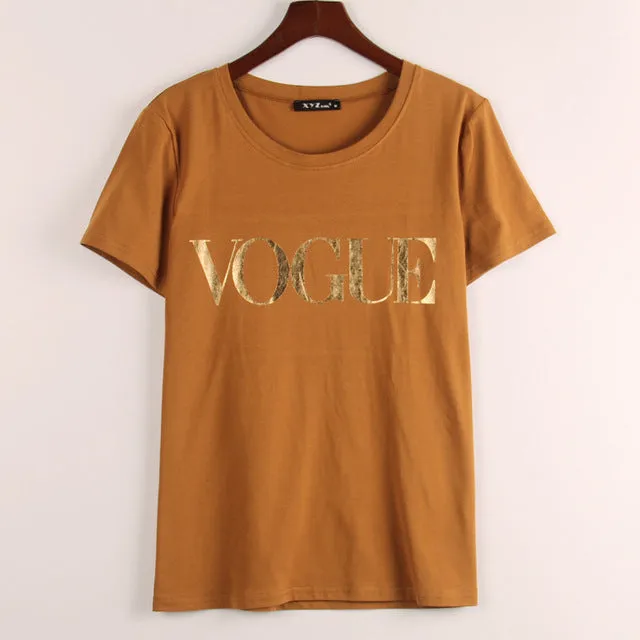 Shiny Gold Vouge Printed Women Tshirt