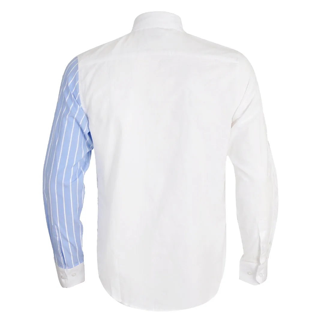 Side Stripe Panel Button Down Shirt- Blue White