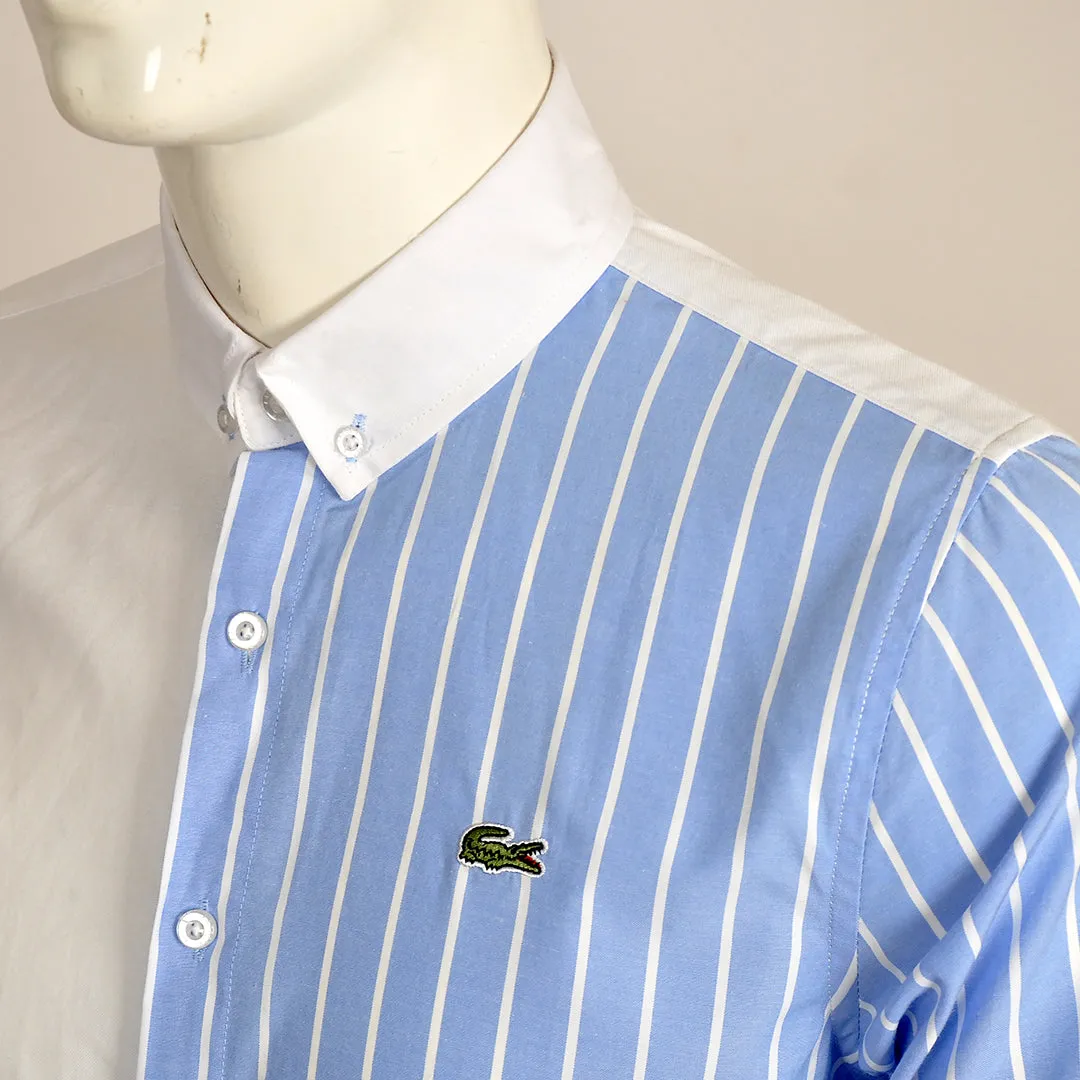 Side Stripe Panel Button Down Shirt- Blue White