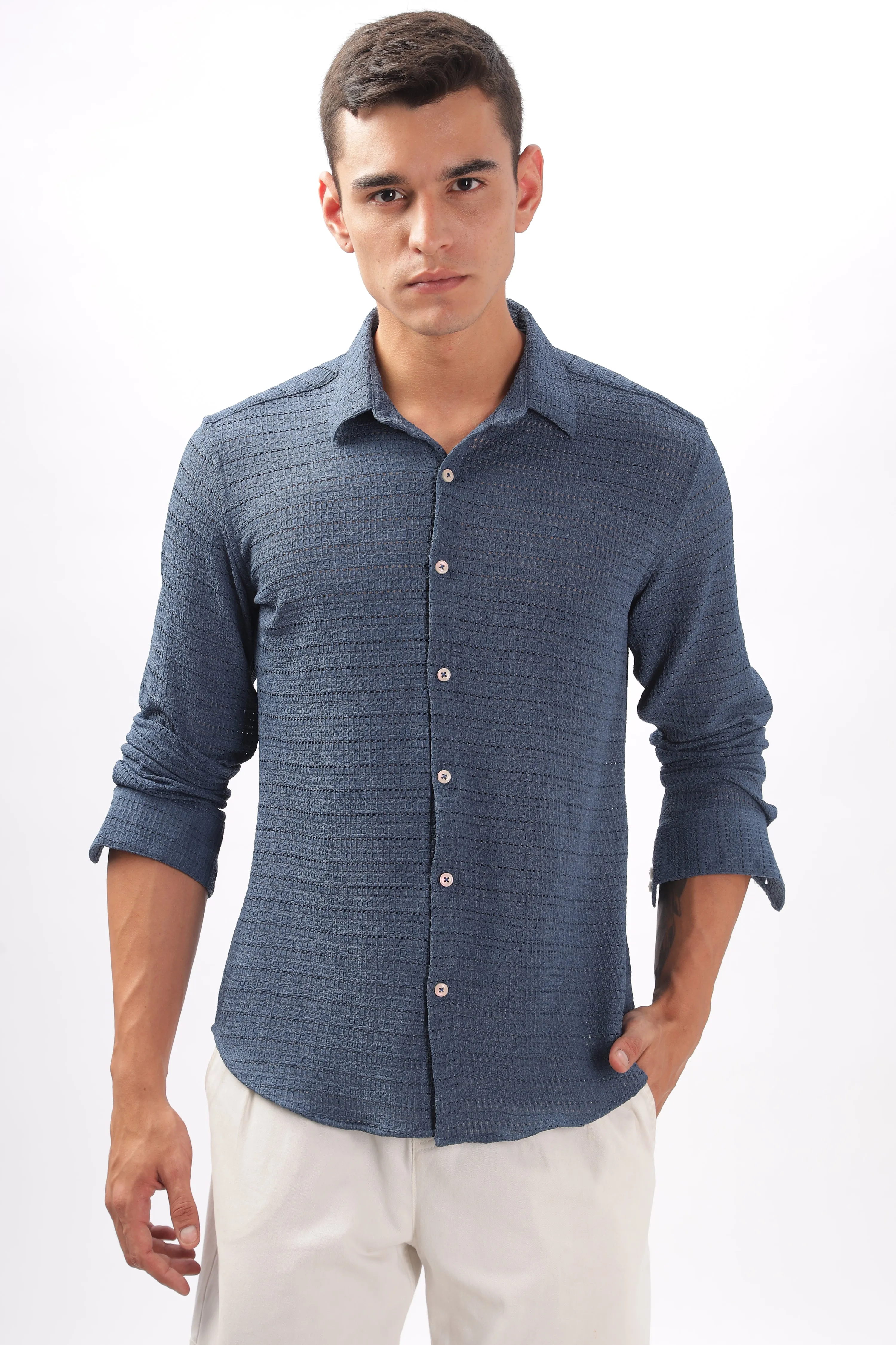 Textured Navy Blue Shirt