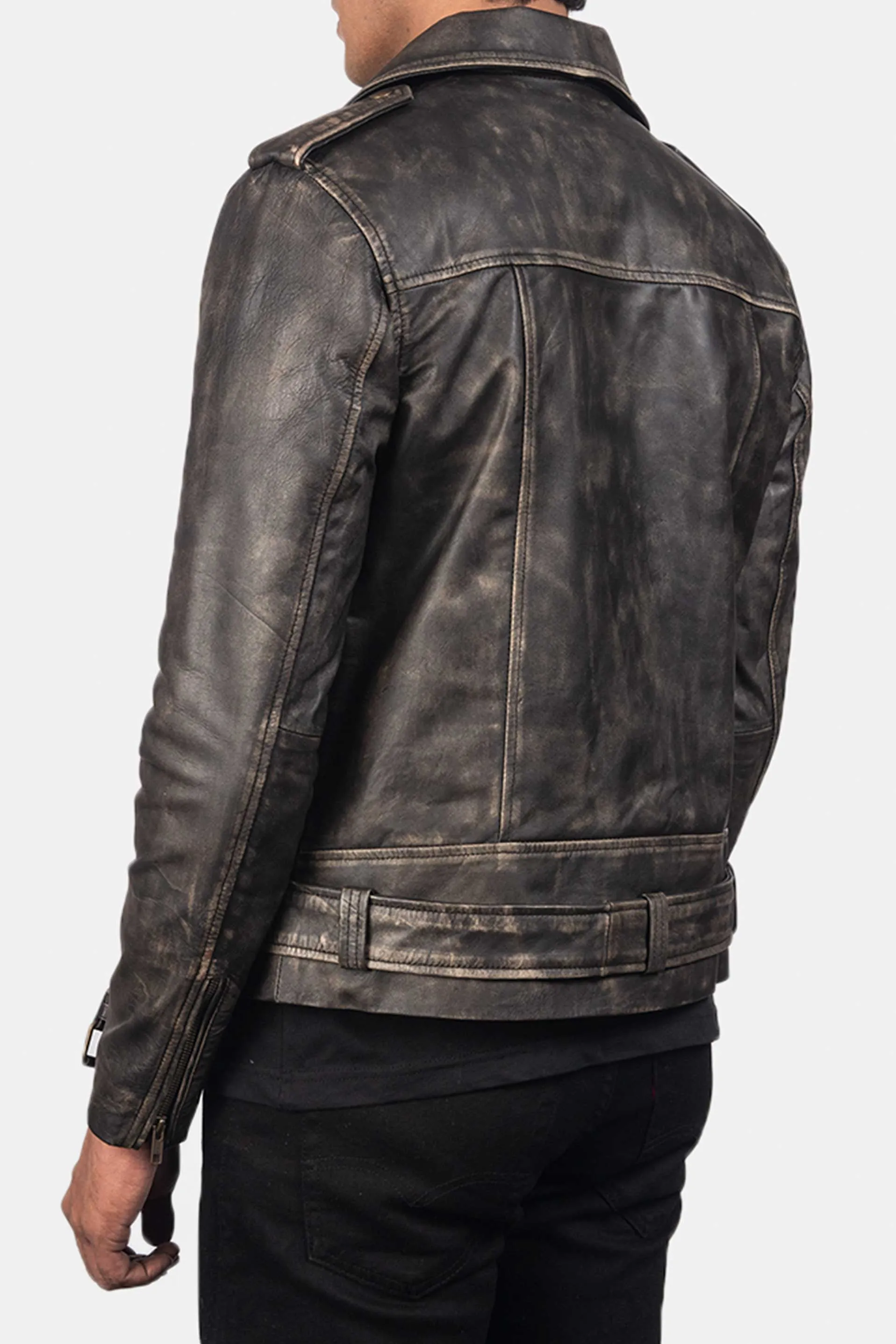 The Allaric Alley | Vintage Distressed Brown Leather Biker Jacket