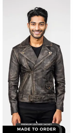 The Allaric Alley | Vintage Distressed Brown Leather Biker Jacket