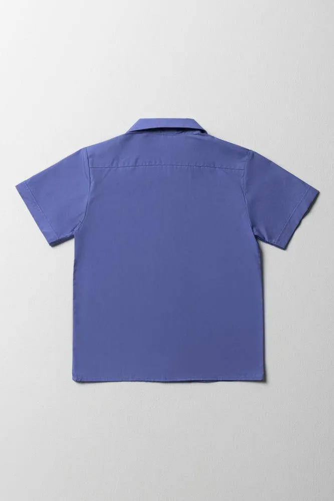 Unisex School Short Sleeve Open Neck Shirt Blue